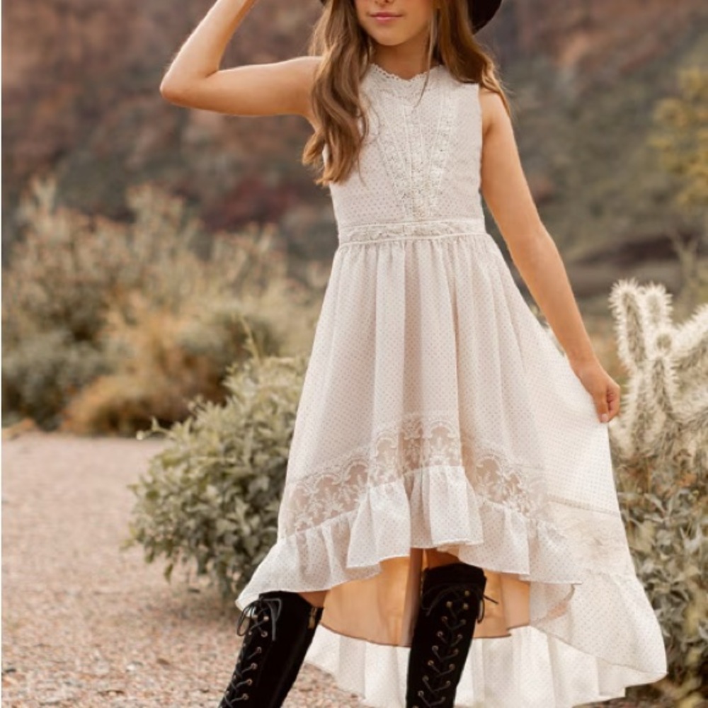 Joyfolie Jaymee Ruffle Ivory Cream lace & Black Pin Dot Dress Girl Size 14 NEW